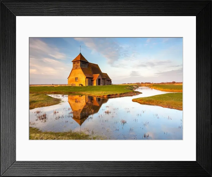 Framed Print : Fairfield Church on Romney Marsh in Kent captured in warm late evening light