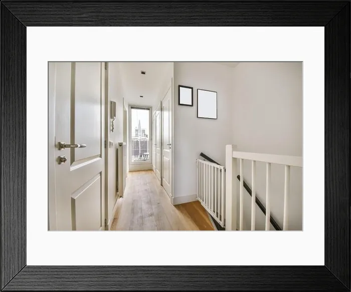 Framed Print : Narrow corridor with a full-length window at the end Framed Print : Narrow corridor with a full-length window at the end