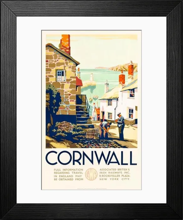 Framed Print : ‘Cornwall circa 1935 Tourism Poster for the American market by GWR (Great Western Railways) showing the cobbled streets of St Ives Framed Print : ‘Cornwall circa 1935 Tourism Poster for the American market by GWR (Great Western Railways) showing the cobbled streets of St Ives