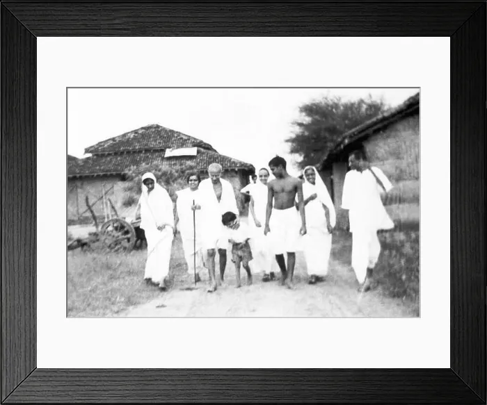 Framed Print : Mahatma Gandhi enjoying with his grandchild Kishorilal Mashruwala Rajkumari Amrit Kaur walking Sevagram Ashram