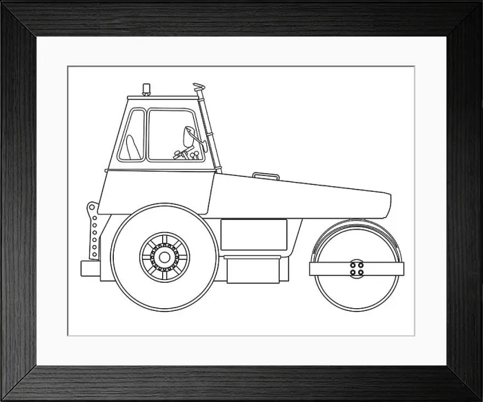 Framed Print : A modern diesel engine road roller over a white background