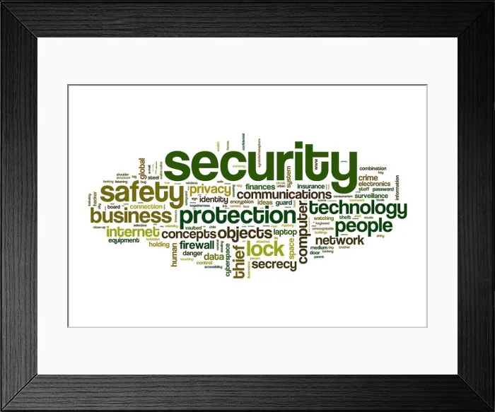 Framed Print : security safety word cloud concept image Framed Print : security safety word cloud concept image