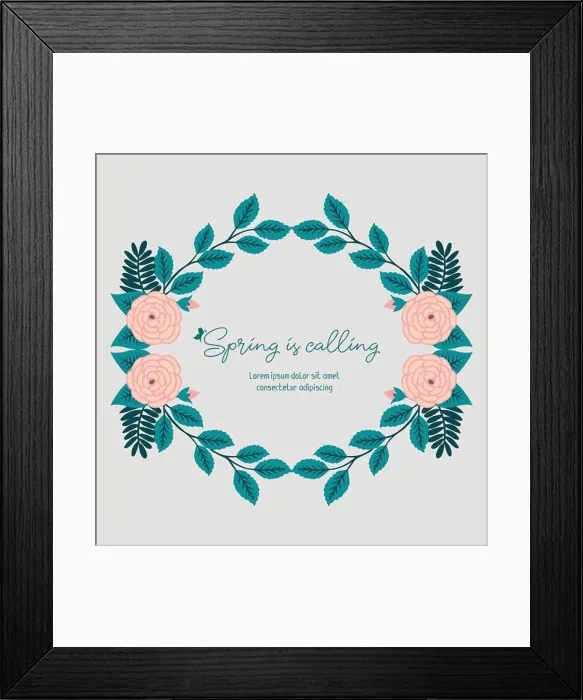 Framed Print : Simple shape of spring calling greeting card design, with seamless leaf and flower frame design. Vector Framed Print : Simple shape of spring calling greeting card design, with seamless leaf and flower frame design. Vector