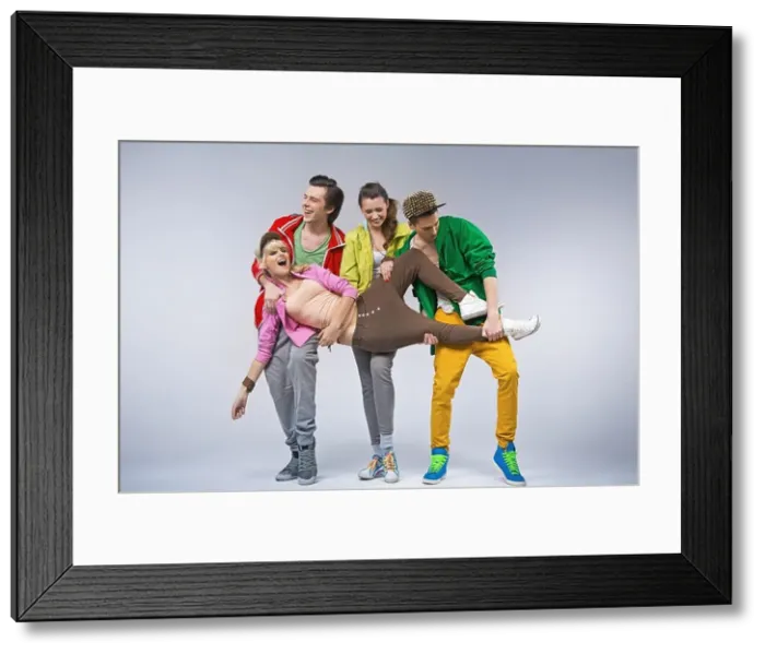 Framed Print : Hip-hop teenagers making funny poses during spare time Framed Print : Hip-hop teenagers making funny poses during spare time
