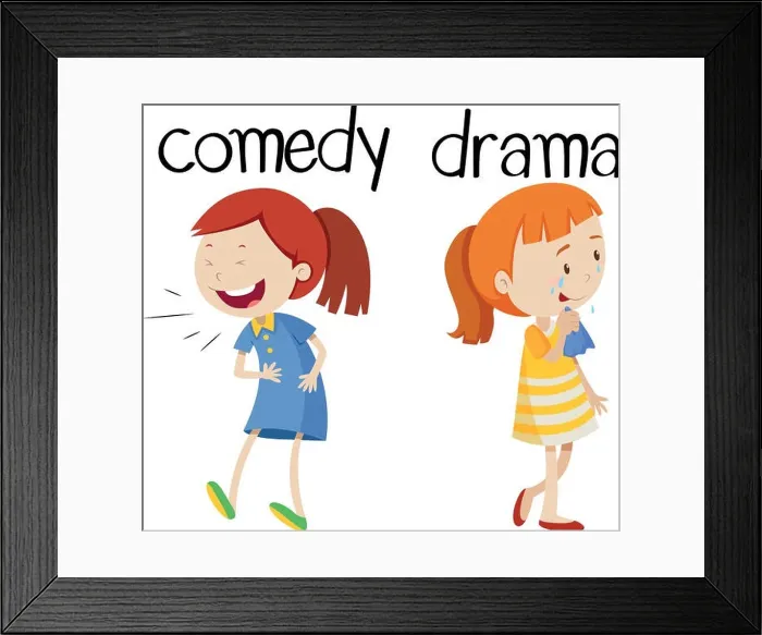 Framed Print : Opposite words for comedy and drama