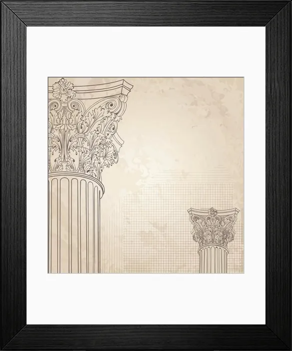 Framed Print : Classic columns seamless background. Roman corinthian column. Illustration onold paper background for design sketch Framed Print : Classic columns seamless background. Roman corinthian column. Illustration onold paper background for design sketch