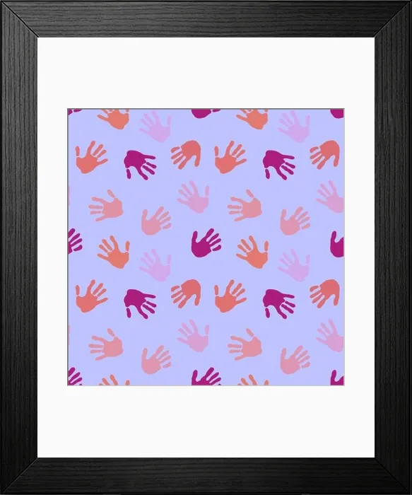 Framed Print : Seamless coloured handprint pattern for fabrics and packaging and gifts and cards and linens and kids and wrapping paper Framed Print : Seamless coloured handprint pattern for fabrics and packaging and gifts and cards and linens and kids and wrapping paper