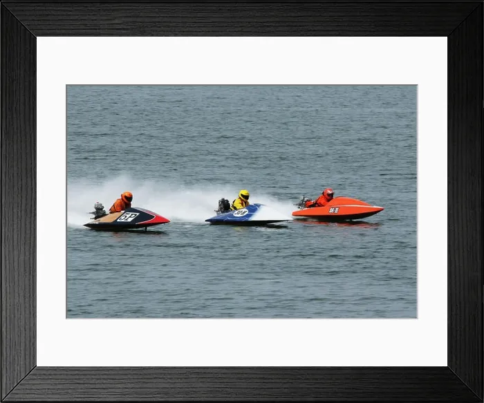 Framed Print : Boats 5P, 30H, 38H. Outboard Hydroplane boat races. Dayton Record Runs Regatta. Eastwood Lake, Dayton, Ohio, USA. Middle boat is Framed Print : Boats 5P, 30H, 38H. Outboard Hydroplane boat races. Dayton Record Runs Regatta. Eastwood Lake, Dayton, Ohio, USA. Middle boat is