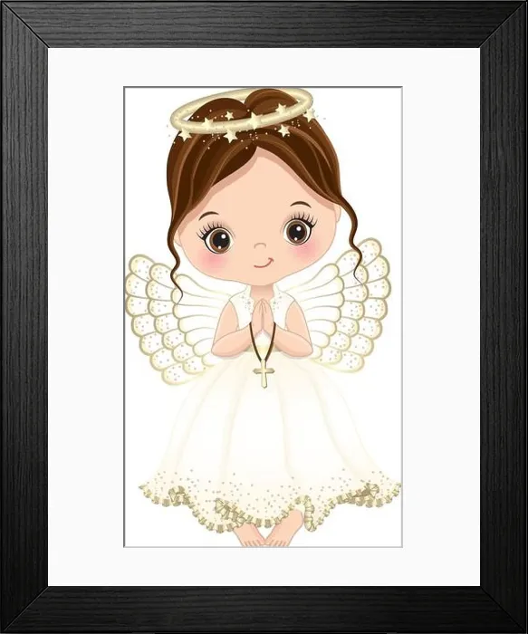Framed Print : Nativity Cute Angel Girl Holding Cross. Vector Angel Little Girl Framed Print : Nativity Cute Angel Girl Holding Cross. Vector Angel Little Girl
