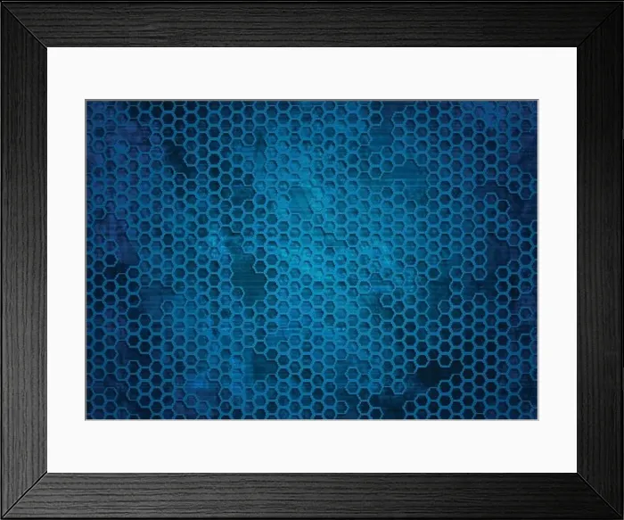 Framed Print : Old dark blue grunge hexagons texture background. Vector design illustration