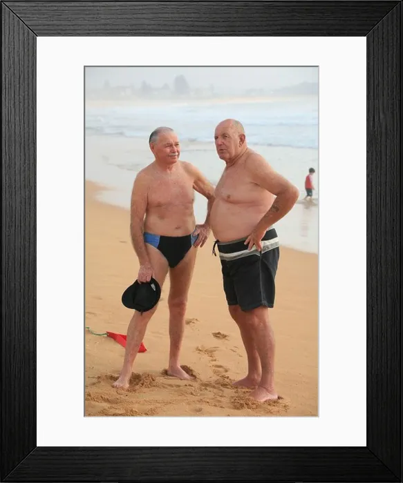 Framed Print : Australia older men on the beach at Narrabeen in Sydney Australia Framed Print : Australia older men on the beach at Narrabeen in Sydney Australia