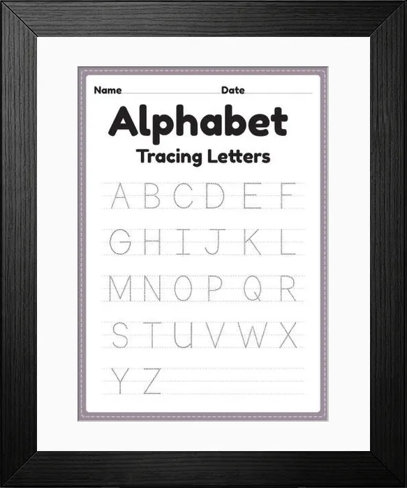 Framed Print : Tracing letters alphabet worksheet for kindergarten and preschool kids for handwriting practice and educational activities in a printable page Framed Print : Tracing letters alphabet worksheet for kindergarten and preschool kids for handwriting practice and educational activities in a printable page