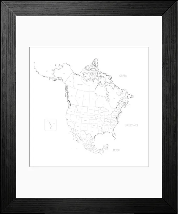 Framed Print : Political map of North American countries Canada, United States of America and Mexico with administrative divisions Framed Print : Political map of North American countries Canada, United States of America and Mexico with administrative divisions