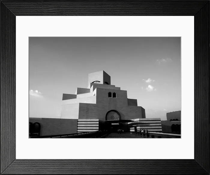 Framed Print : Monochrome, black and white, image of the Museum of Islamic Art, designed by the architect I. M. Pei, Doha, Qatar Framed Print : Monochrome, black and white, image of the Museum of Islamic Art, designed by the architect I. M. Pei, Doha, Qatar