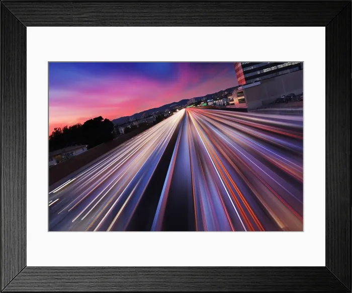 Framed Print : Traffic at twilight on 405 freeway in Los Angeles, California. Blurred Motion Framed Print : Traffic at twilight on 405 freeway in Los Angeles, California. Blurred Motion