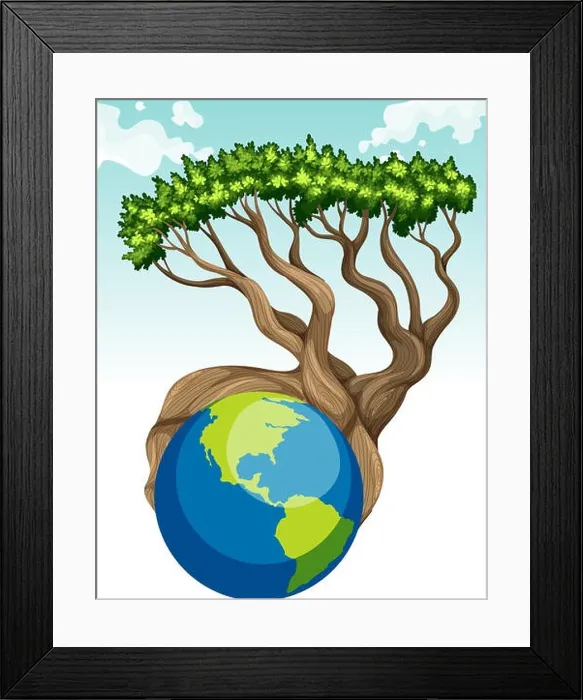 Framed Print : Save the world theme with earth and tree Framed Print : Save the world theme with earth and tree