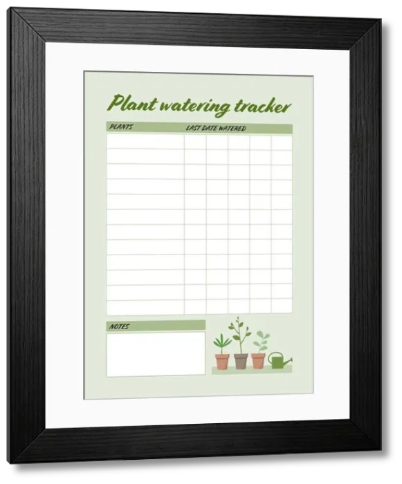 Framed Print : Printable plant watering tracker. A5 sized template for houseplant care scheduling Framed Print : Printable plant watering tracker. A5 sized template for houseplant care scheduling