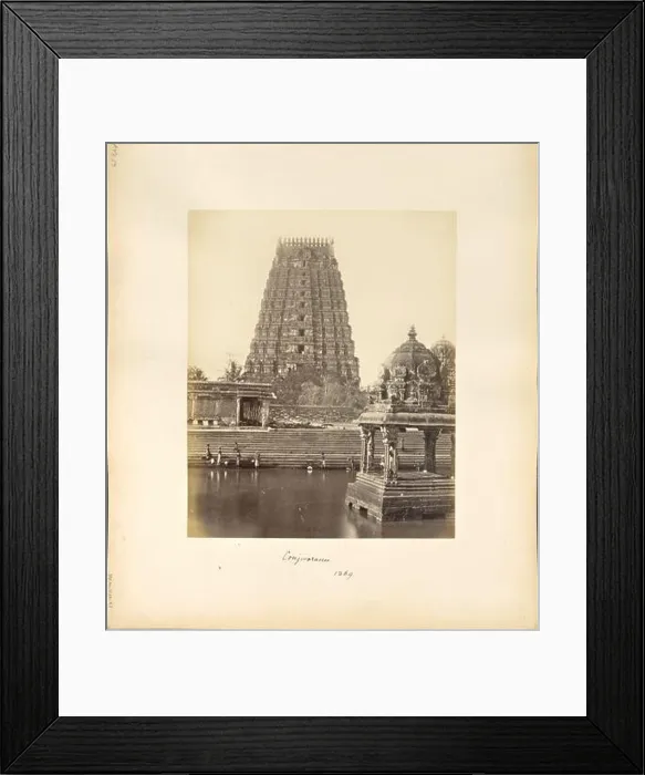 Framed Print : Conjivoram. View of a large, nine-tiered gopura, or gate pyramid, at a temple complex in Kanchipuram Framed Print : Conjivoram. View of a large, nine-tiered gopura, or gate pyramid, at a temple complex in Kanchipuram