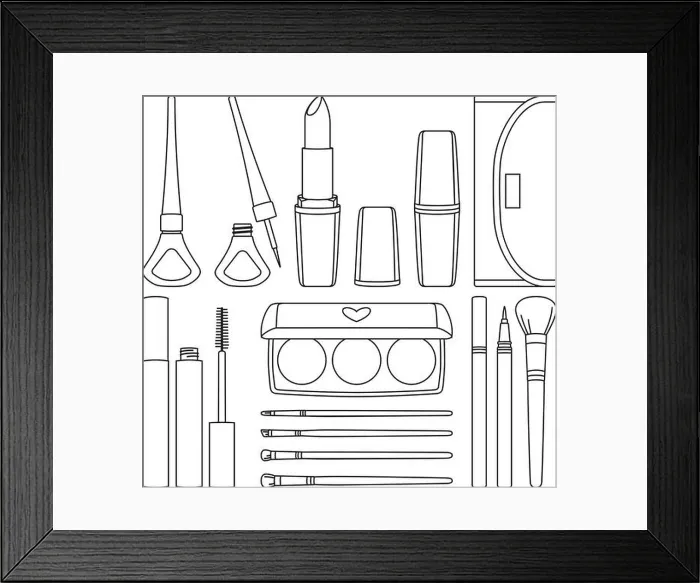 Framed Print : 18 line art black and white make up elements Framed Print : 18 line art black and white make up elements