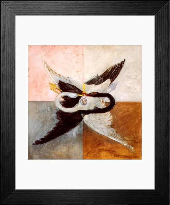 Framed Print : Hilma af Klint artwork entitled The Swan from 1914. A black swan and a white swan kiss Framed Print : Hilma af Klint artwork entitled The Swan from 1914. A black swan and a white swan kiss