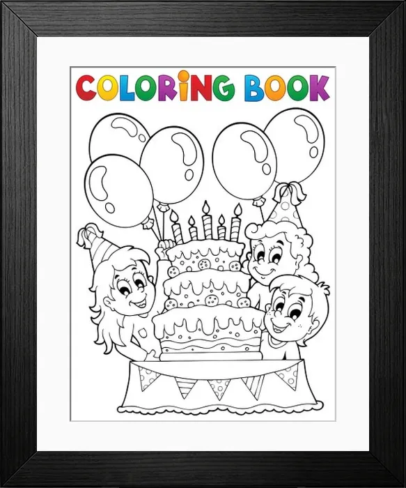 Framed Print : Coloring book kids party theme 2 - picture illustration Framed Print : Coloring book kids party theme 2 - picture illustration