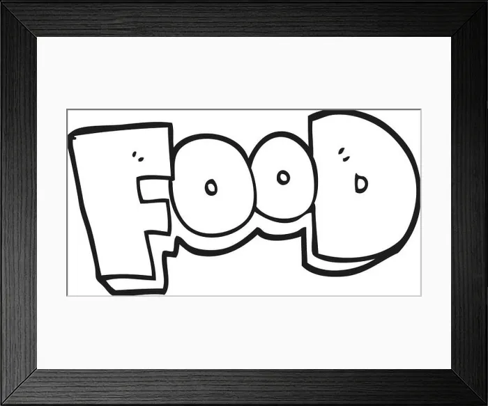 Framed Print : freehand drawn black and white cartoon word food Framed Print : freehand drawn black and white cartoon word food