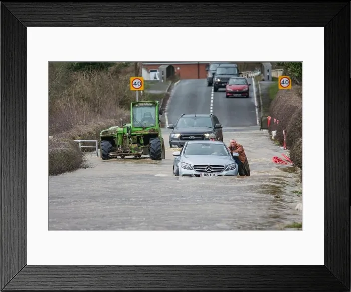 Framed Print : Storm Dennis Cars in Floods, these images where taken Nr Welshpool in Powys Mid-Wales Framed Print : Storm Dennis Cars in Floods, these images where taken Nr Welshpool in Powys Mid-Wales