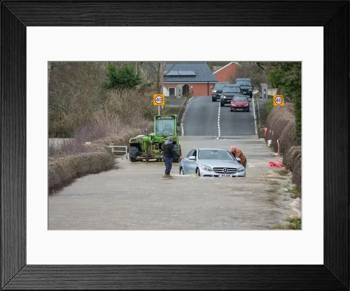 Framed Print : Storm Dennis Cars in Floods, these images where taken Nr Welshpool in Powys Mid-Wales Framed Print : Storm Dennis Cars in Floods, these images where taken Nr Welshpool in Powys Mid-Wales