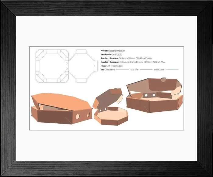 Framed Print : Octagon pizza box medium packaging template self lock die cut-vector Framed Print : Octagon pizza box medium packaging template self lock die cut-vector