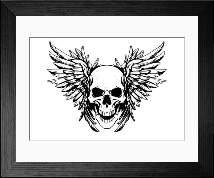 Framed Print : Skull with wings hand drawn ink sketch. Engraved style vector illustration Framed Print : Skull with wings hand drawn ink sketch. Engraved style vector illustration