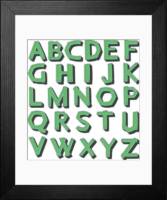 Framed Print : English alphabet A to Z in green Framed Print : English alphabet A to Z in green