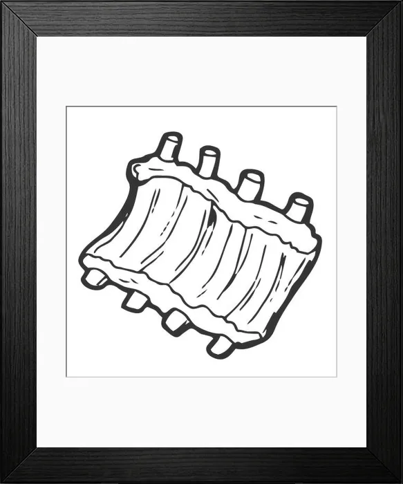Framed Print : Pork ribs for BBQ outline icon vector illustration. Line hand drawn raw or grilled meat with bones, beef or lamb ribs to grill on barbecue party, food Framed Print : Pork ribs for BBQ outline icon vector illustration. Line hand drawn raw or grilled meat with bones, beef or lamb ribs to grill on barbecue party, food