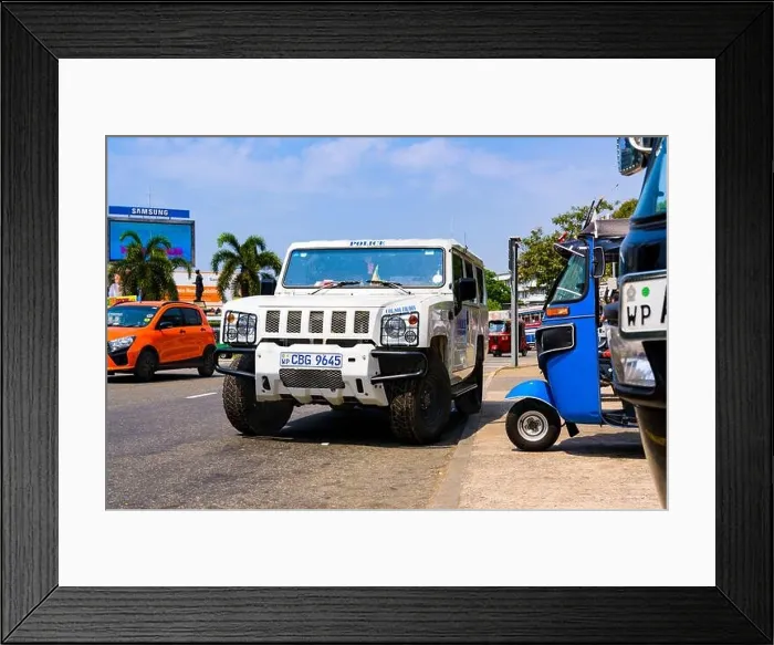 Framed Print : South Asia Sri Lanka Capital City Colombo 7 Alexandra Place street scene police car SUV South Division tuk tuks Framed Print : South Asia Sri Lanka Capital City Colombo 7 Alexandra Place street scene police car SUV South Division tuk tuks