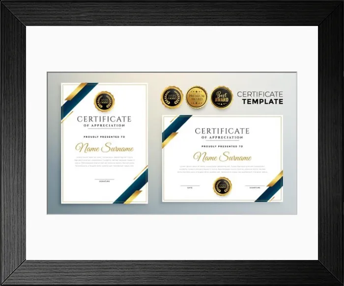 Framed Print : premium certificate template with golden geometric shapes Framed Print : premium certificate template with golden geometric shapes