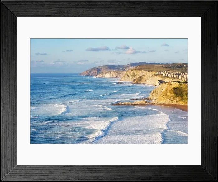 Framed Print : Sopelana coast with waves at sunset