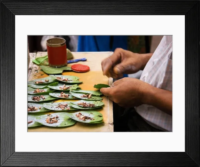 Framed Print : Man preparing betel chew in Myanmar. Betel quid or Paan is a combination of betel leaf, areca nut and Kapor Sireh Framed Print : Man preparing betel chew in Myanmar. Betel quid or Paan is a combination of betel leaf, areca nut and Kapor Sireh