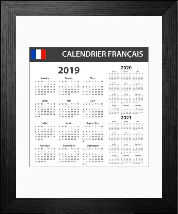 Framed Print : French Calendar for 2019, 2020 and 2021. Scheduler, agenda or diary template. Week starts on Monday Framed Print : French Calendar for 2019, 2020 and 2021. Scheduler, agenda or diary template. Week starts on Monday