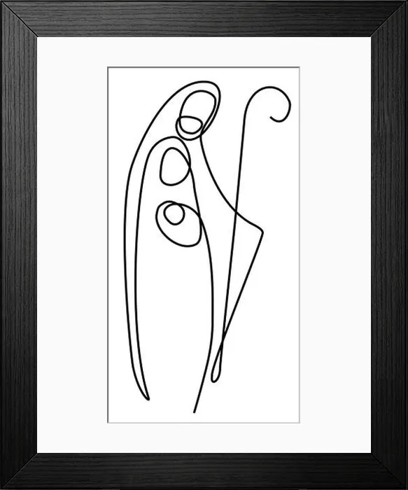 Framed Print : Nativity scene with Holy Family one line drawing Framed Print : Nativity scene with Holy Family one line drawing