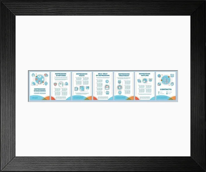 Framed Print : Depression overcoming brochure template layout. Anxiety disorder. Mental health. Flyer, booklet, leaflet print design. Vector page layouts for magazin Framed Print : Depression overcoming brochure template layout. Anxiety disorder. Mental health. Flyer, booklet, leaflet print design. Vector page layouts for magazin