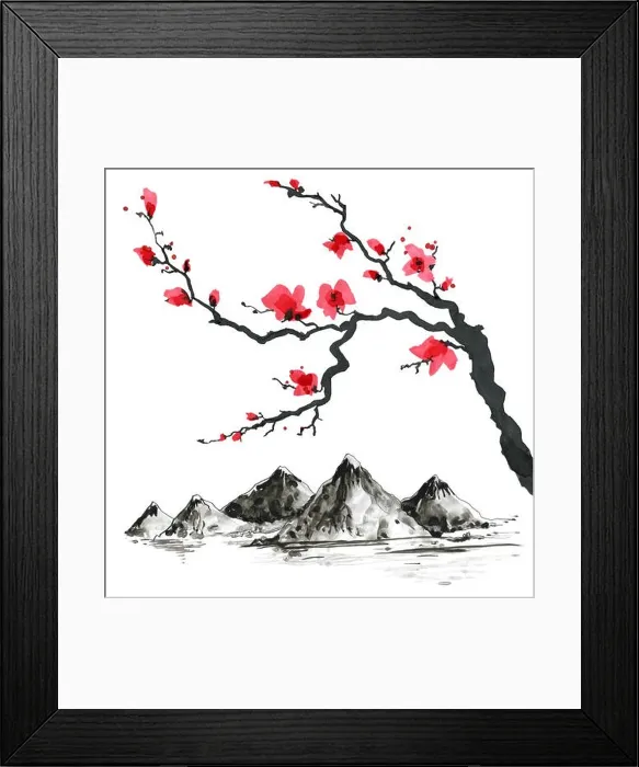 Framed Print : Mountains in Japanese painting style. Traditional Beautiful watercolor hand drawn illustration Framed Print : Mountains in Japanese painting style. Traditional Beautiful watercolor hand drawn illustration