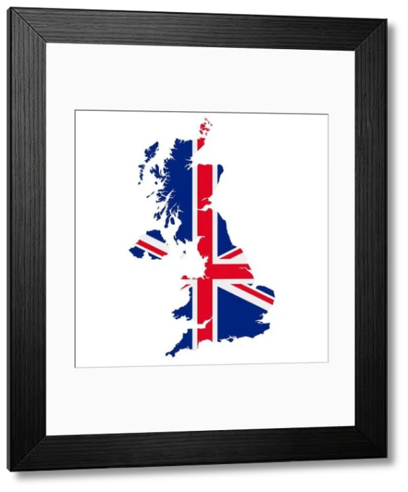 Framed Print : UK flag map. Country outline with national flag Framed Print : UK flag map. Country outline with national flag