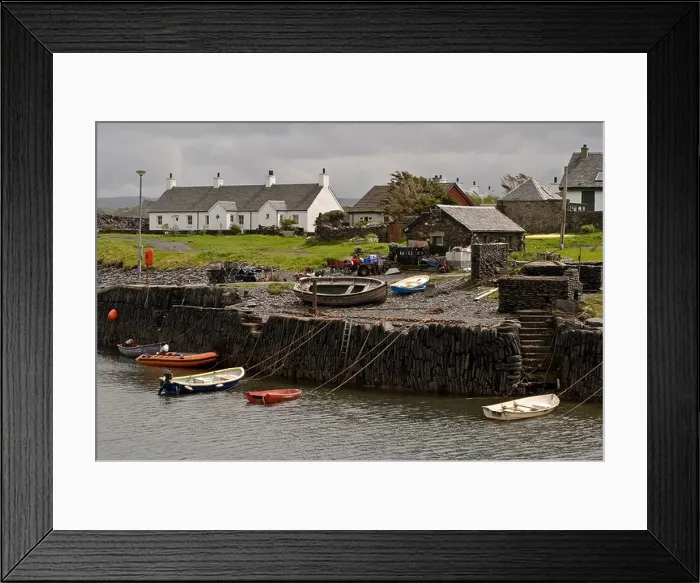Framed Print : Cottages and the ferry dock on Easdale Island a slate island south west of Oban in the west Highlands of Scotland Framed Print : Cottages and the ferry dock on Easdale Island a slate island south west of Oban in the west Highlands of Scotland