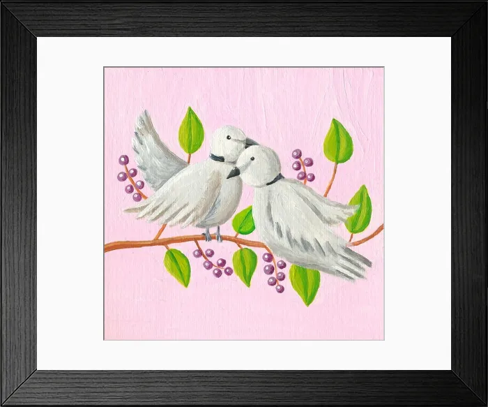 Framed Print : Acrylic illustration - The 12 Days of Christmas - Two turtle doves Framed Print : Acrylic illustration - The 12 Days of Christmas - Two turtle doves