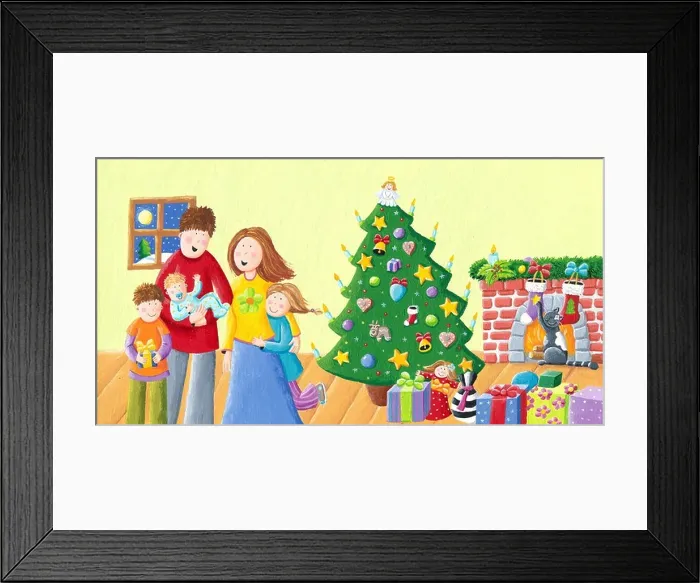 Framed Print : Acrylic illustration of happy family on Christmas Framed Print : Acrylic illustration of happy family on Christmas