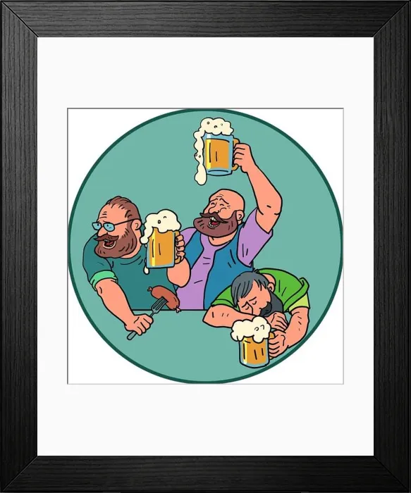 Framed Print : beer party, oktoberfest. drunken merry friends, beer greeting Framed Print : beer party, oktoberfest. drunken merry friends, beer greeting