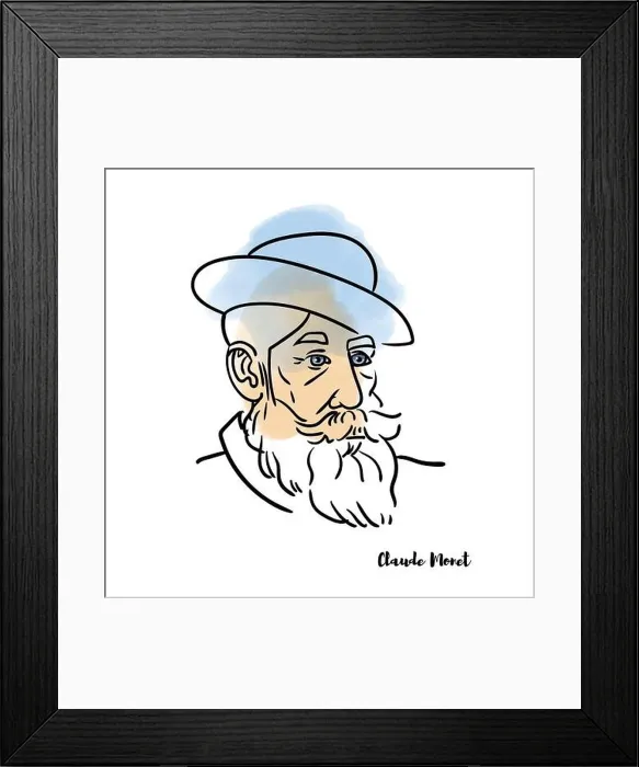 Framed Print : RUSSIA, MOSCOW - JUNE 29, 2019: Claude Monet vector hand drawn watercolor portrait with ink contours. French painter, a founder of French Impressionis Framed Print : RUSSIA, MOSCOW - JUNE 29, 2019: Claude Monet vector hand drawn watercolor portrait with ink contours. French painter, a founder of French Impressionis