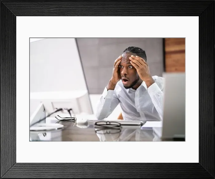 Framed Print : Computer Laptop Surprise At Workplace Framed Print : Computer Laptop Surprise At Workplace