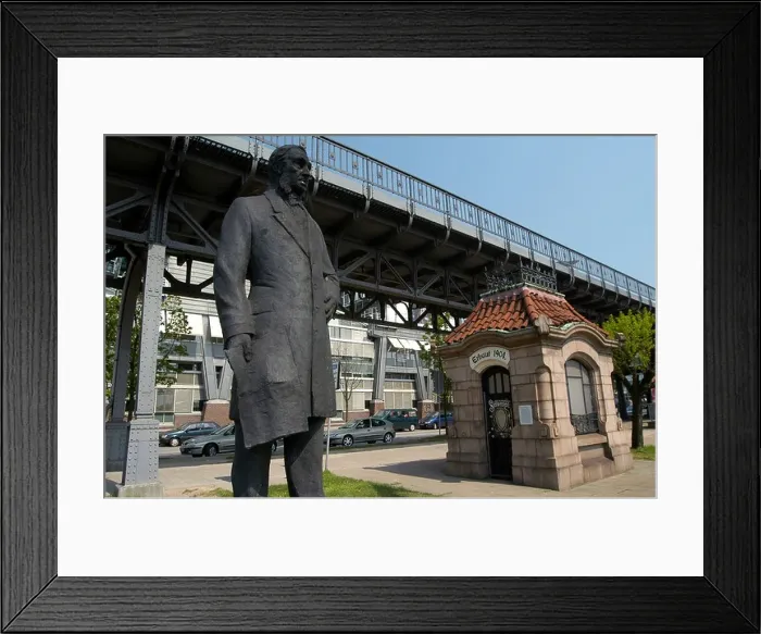 Framed Print : Statue of William Lindley and historic sluice house in the street Baumwall'. Hamburg, Germany Framed Print : Statue of William Lindley and historic sluice house in the street Baumwall'. Hamburg, Germany