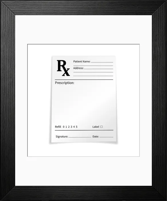 Framed Print : Blank medical prescription form isolated on white background. Realistic vector illustration of Rx pad template. Empty mockup for treatment and drug Framed Print : Blank medical prescription form isolated on white background. Realistic vector illustration of Rx pad template. Empty mockup for treatment and drug