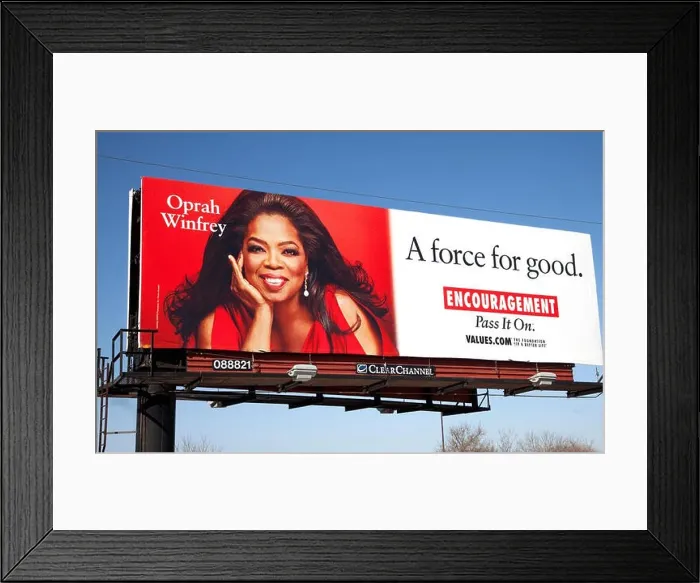 Framed Print : Oprah Winfrey billboard. A force for good. Encouragement Pass It On. St Paul Minnesota MN USA Framed Print : Oprah Winfrey billboard. A force for good. Encouragement Pass It On. St Paul Minnesota MN USA